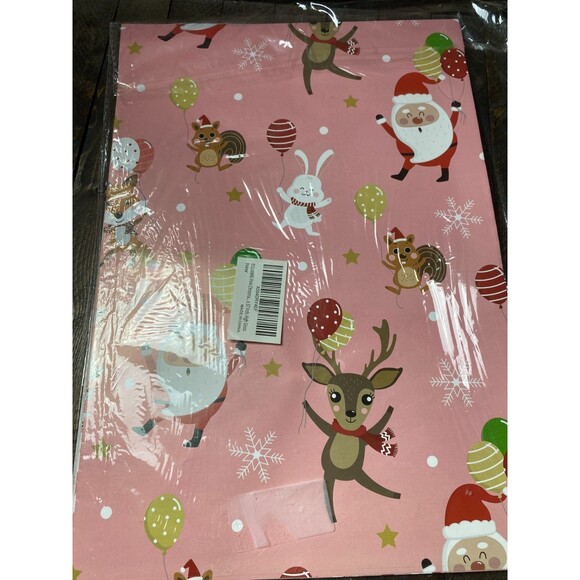 6 Lg Sheets 27 x 37" Pink Santa Gnomes Bears Christmas Wrapping Paper - Picture 3 of 4